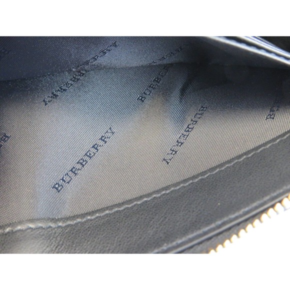BURBERRY ELMORE BLACK HOUSE CHECK DERBY LEATHER ZIP AROUND LOGO CLUTCH WALLET - Picture 8 of 10